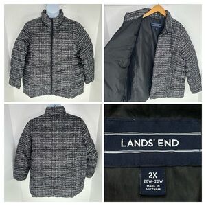 Lands' End Down Puffer Jacket Womens Size 2X Black White Outdoor Gorpcore Warm